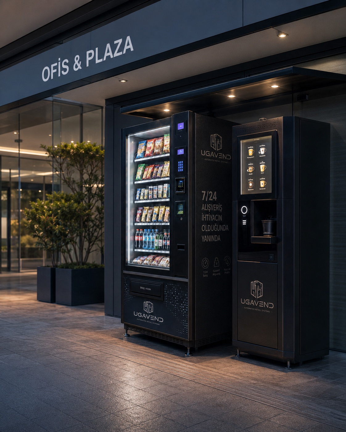 Ofis ve plaza girişinde kurulu UGAVEND satış noktası
